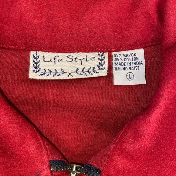 Life Style Red Christmas Vest Reindeer Appliques Full Zip Wool Women's LARGE - Picture 5 of 16